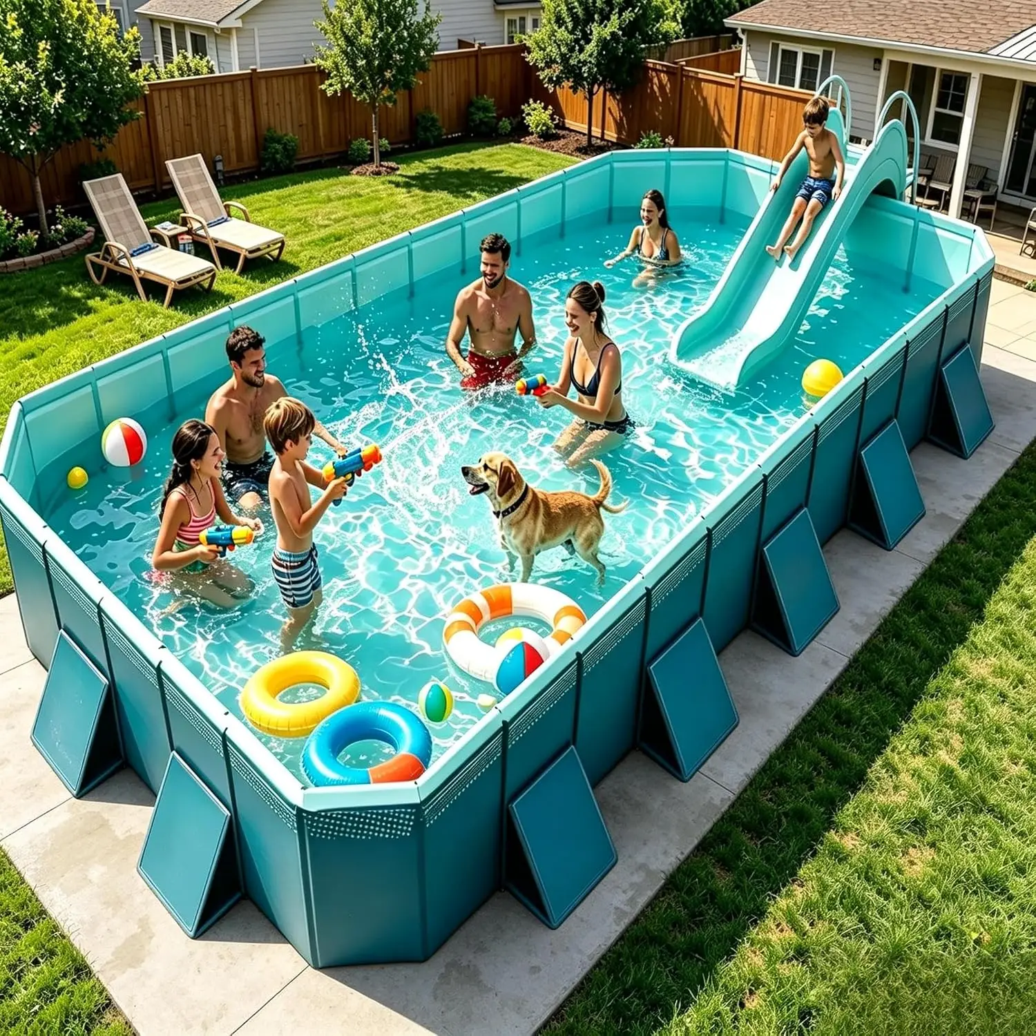 13ft Non-Inflatable Foldable Pool, Reinforced Panel Support, 4-Layer Anti-Scratch Material, Heavy Duty Rectangular Pool