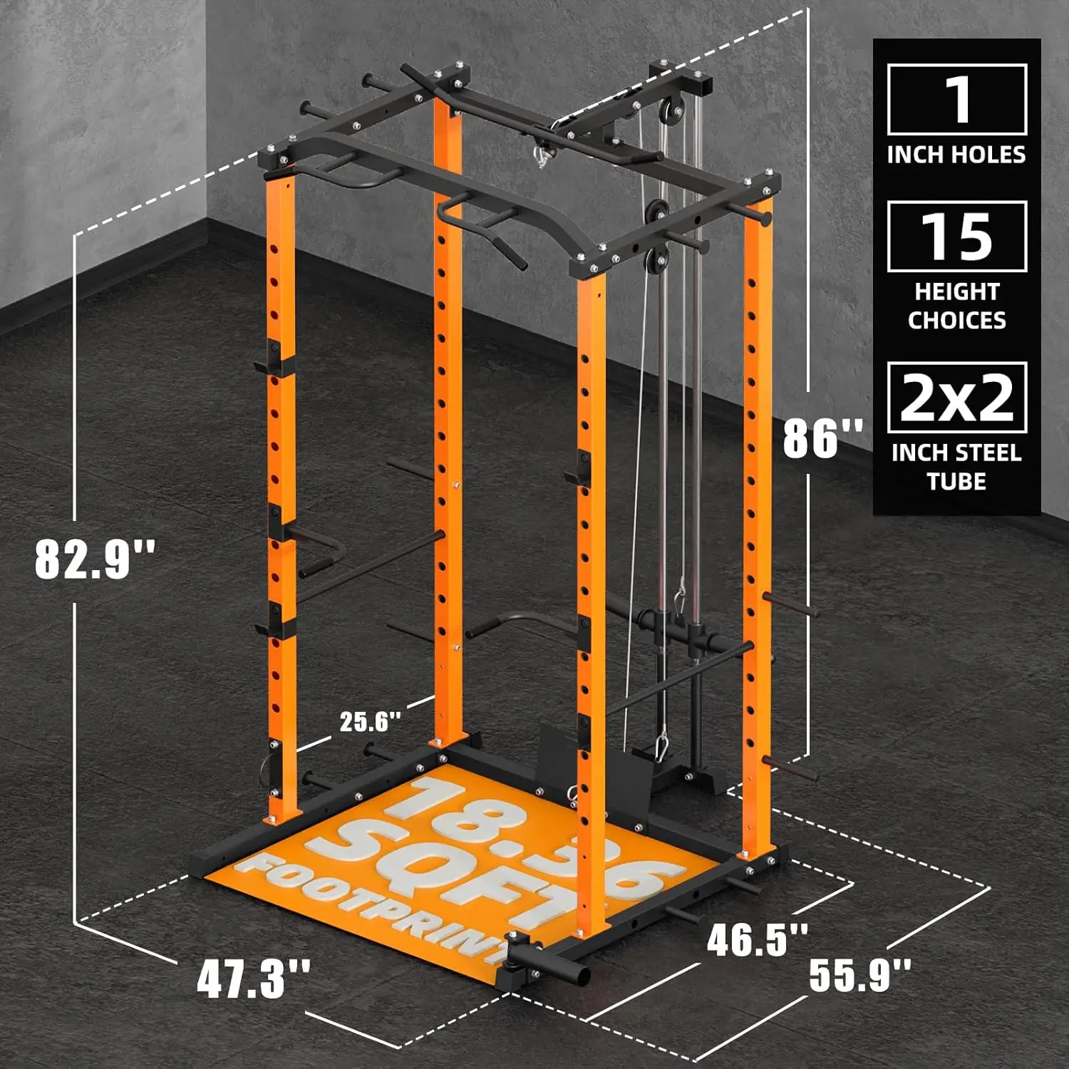 Pulldown Attachment, 1200-Pound Capacity Power Rack Full Home Gym Equipment with Multi-Grip Pull-up Bar