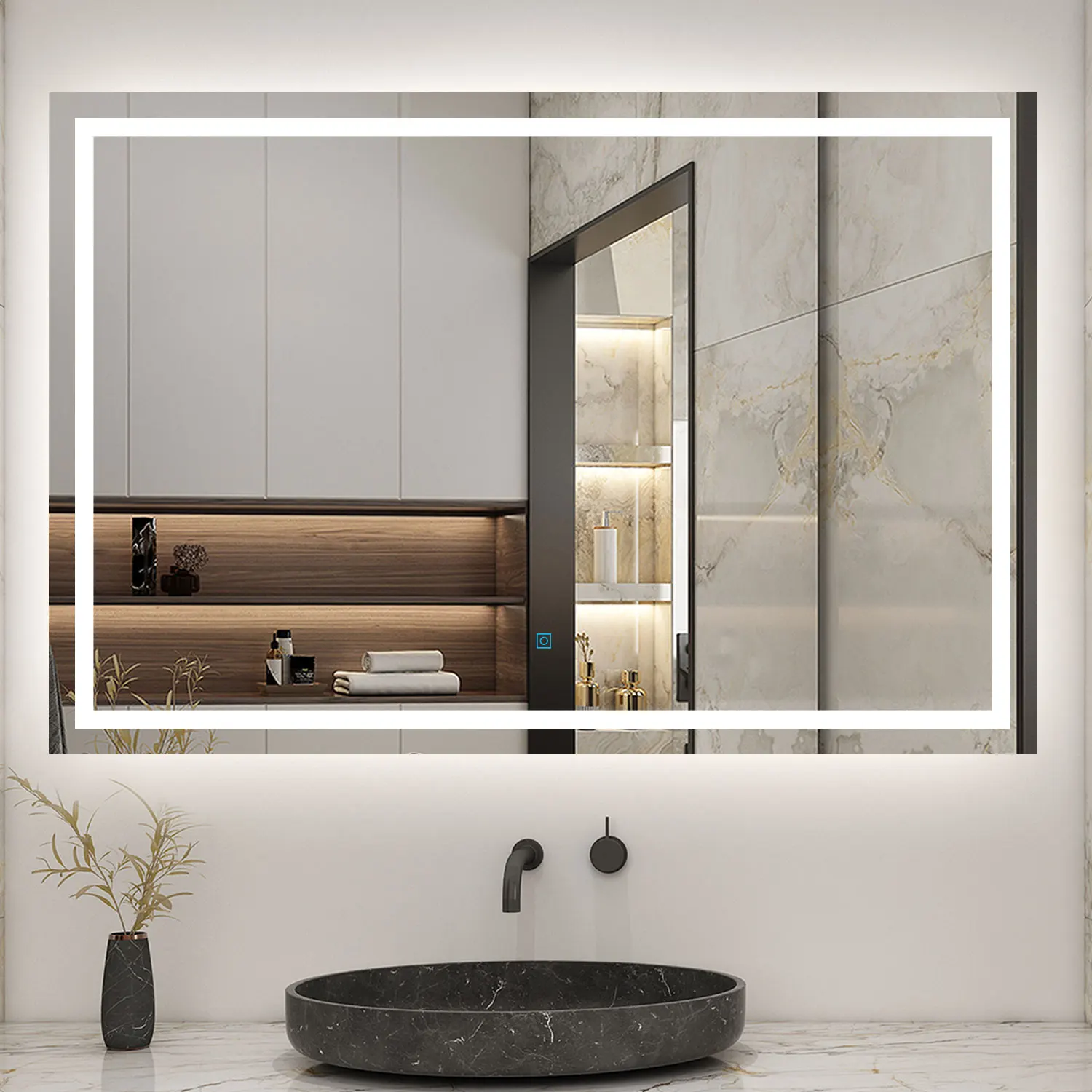 80/100/120/150cm Specchio LED con funzione antiappannamento, interruttore a sfioramento, luce regolabile