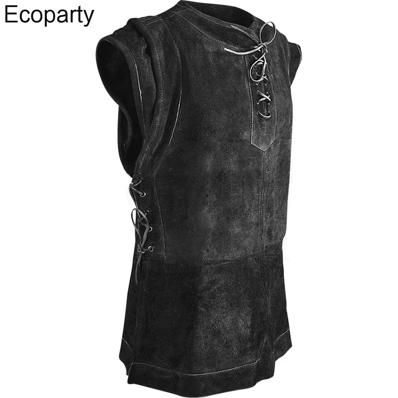 Disfraz de arquero vikingos para hombres, chaleco Medieval, armadura corporal de pecho para adultos, traje de gamuza, camiseta de Jerkin, Halloween