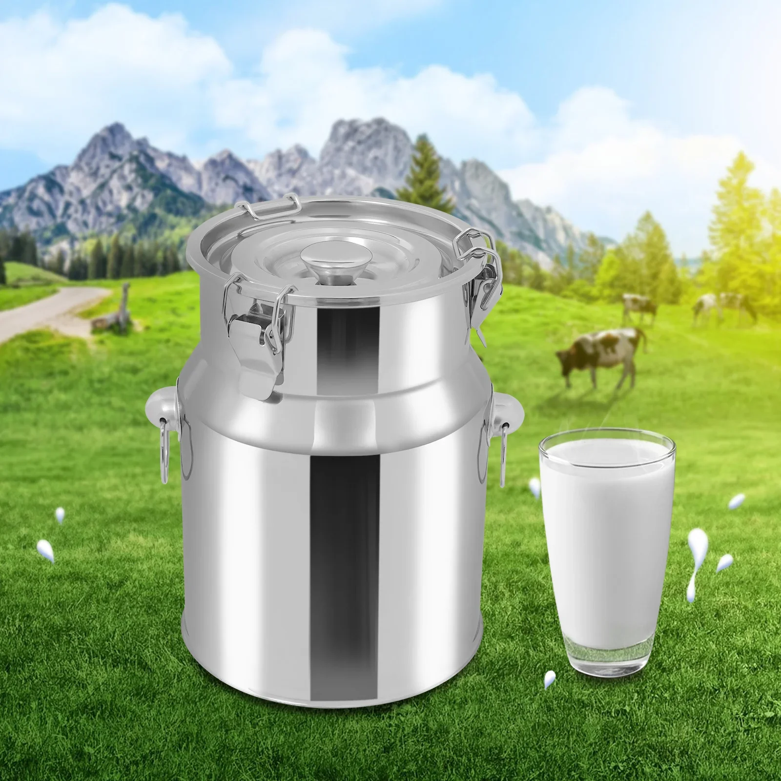 201 Stainless Steel Milk Can Wear-Resistant Sealed Barrel Large Capacity for Breakfast Restaurant and Milk Shop Easy to Clean