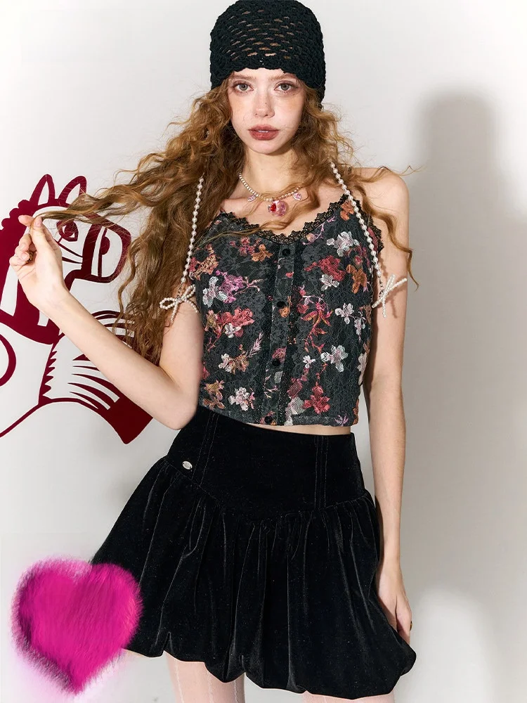 

Velvet Lace Print Strap Vest Women Early Spring Inner Beau Top Casual Sle Polyester Fabric V-ne No Chest Pad Regular Le...