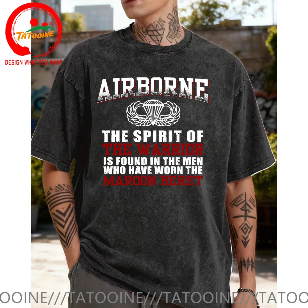 

Retro US Army Airborne T Shirt Men Vintage Washed Cotton T-Shirt Fashion Trendy Tee Shirt Casual Clothes tshirt Streetwear Shirt