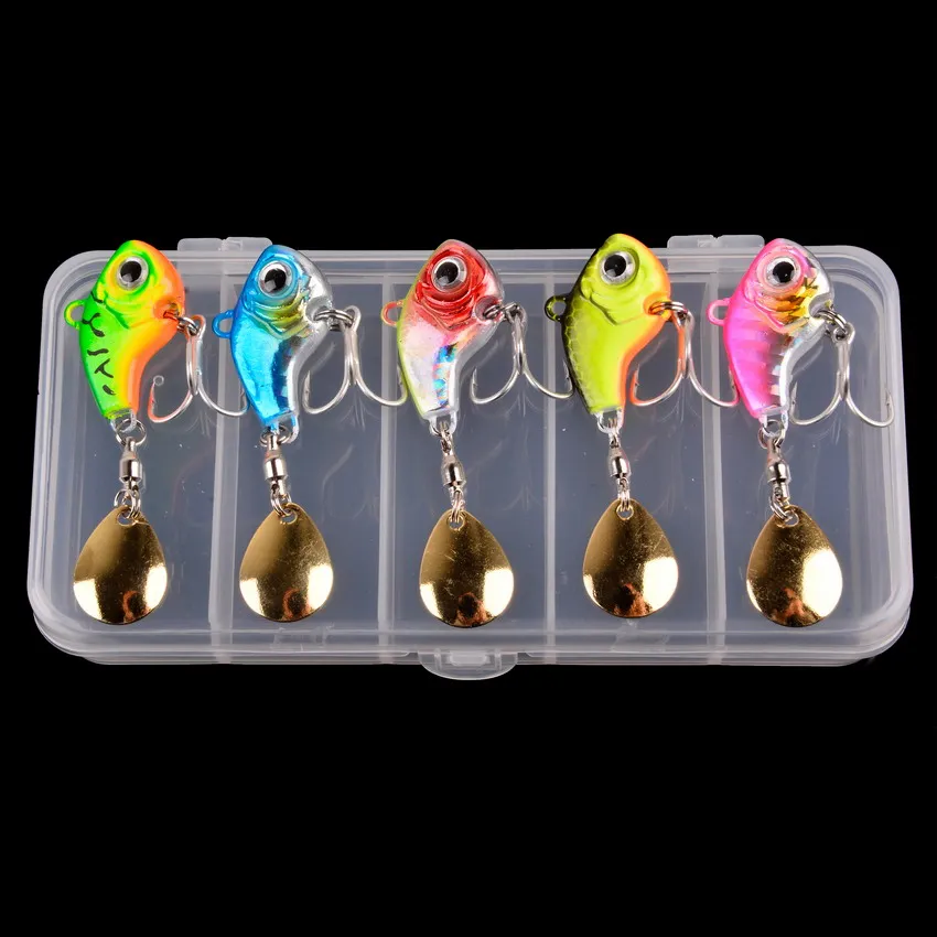 

5Pcs Rotating Metal VIB vibration Baits Spinner Spoon Fishing Lures 5g 10g 15g 20g Jigs Trout Fishing Hard Bait Tackle Box