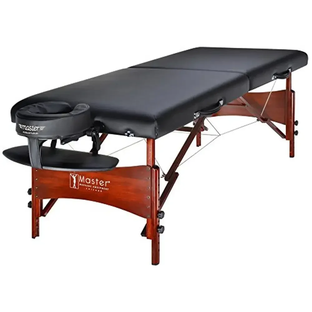 Portable Massage Table Package with Walnut Stained Hardwood Steel Support High Density Cushion Aircraft-Grade Cables Premium