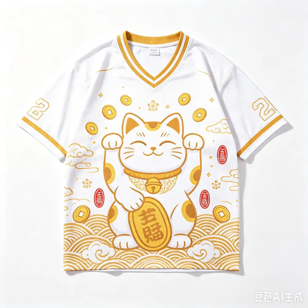 3D-Druck Herren Damen Japanische Glückskatze Maneki Neko Vollprint V-Ausschnitt Jersey T-Shirt Sommer Locker Lässig Streetwear Kurzarm-T-Shirt – Detail 7