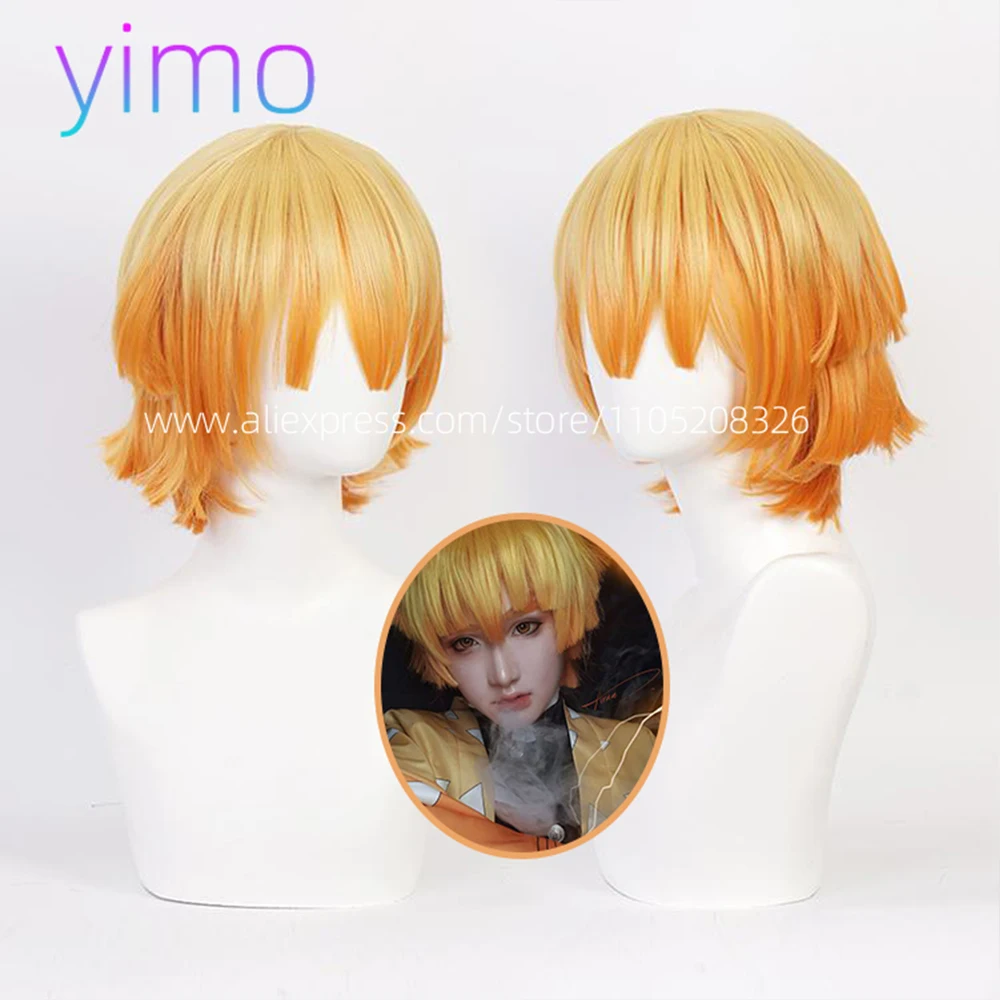 

Demon My Wife Tanjiro Cosplay Wig Yellow Gradient Orange Flipped Short Hair Sla yer