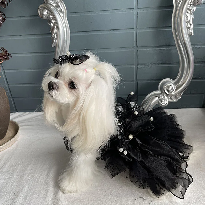 Spring New Handmade Puppy Dog Costumes Fashion Black Hollow Lace Tutu Princess Dress For Small Medium Dog Pet Dog Clothes Poodle