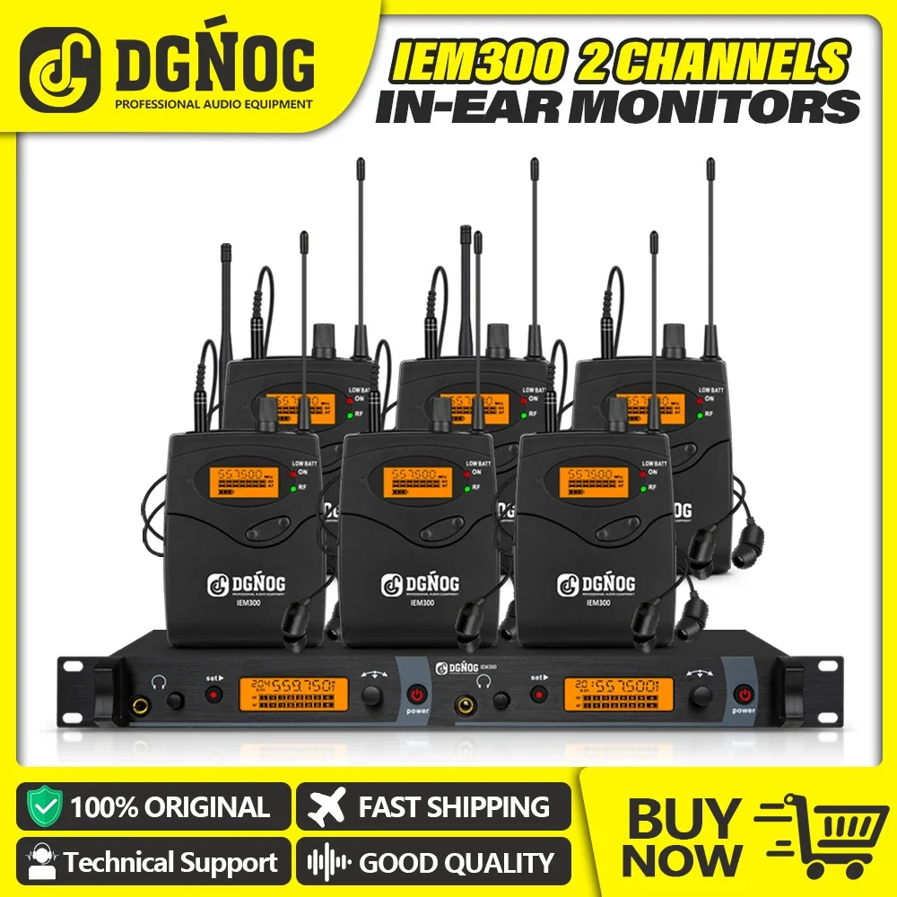 2 Channel UHF Professional Wireless In-Ear Monitoring System with 6 Bodypack Receivers 40 Adjustable IEM Monitor for Studio Band