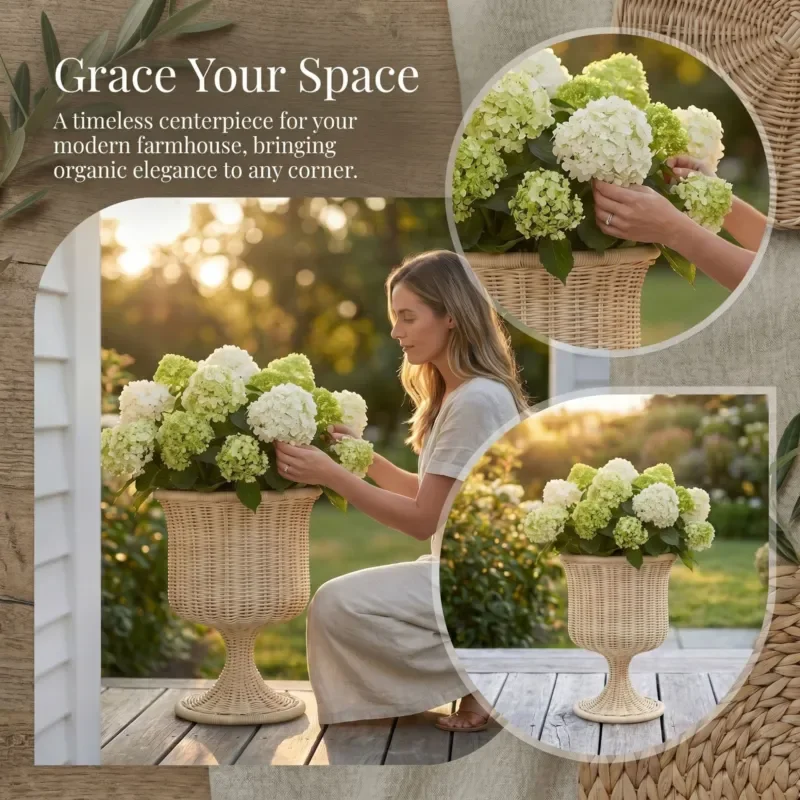 Handmade Rattan Vase for Dried Flower Arrangement Eco Friendly Home Decor for Living Room Bedroom Office Hotel Restaurant