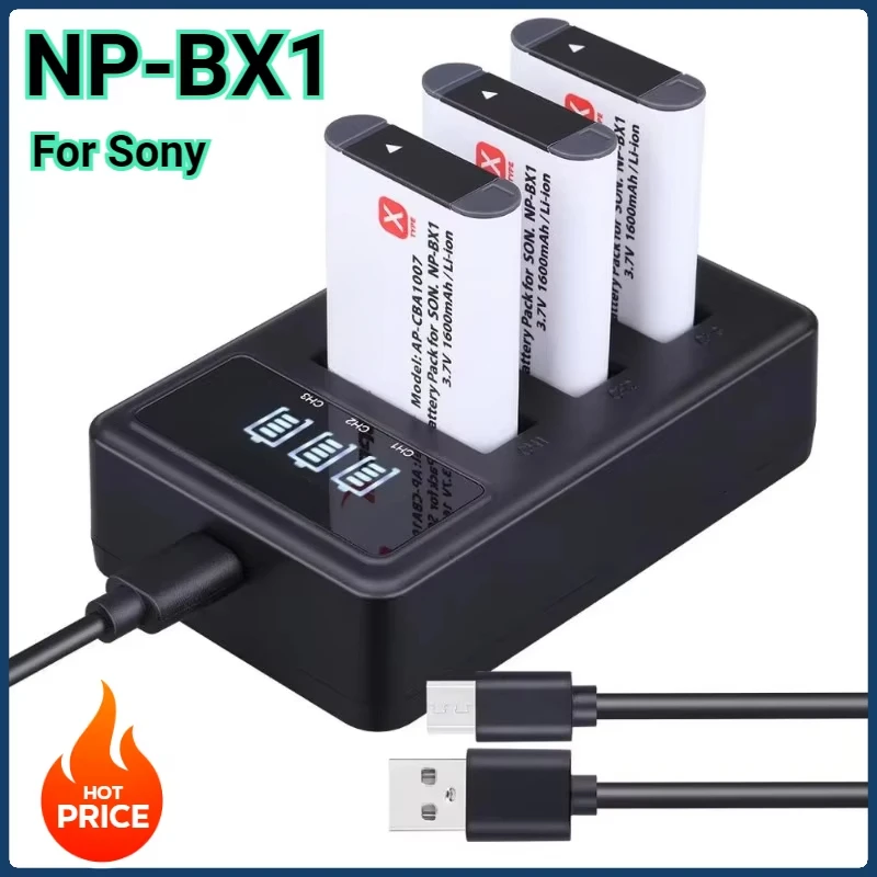 

NP-BX1 Npbx11600mAh Battery +3 Slots LCD Charger for Sony DSC-RX100 DSC-WX500 IV HX300 WX300 HDR-AS15 X3000R MV1 AS30V HDR-AS300