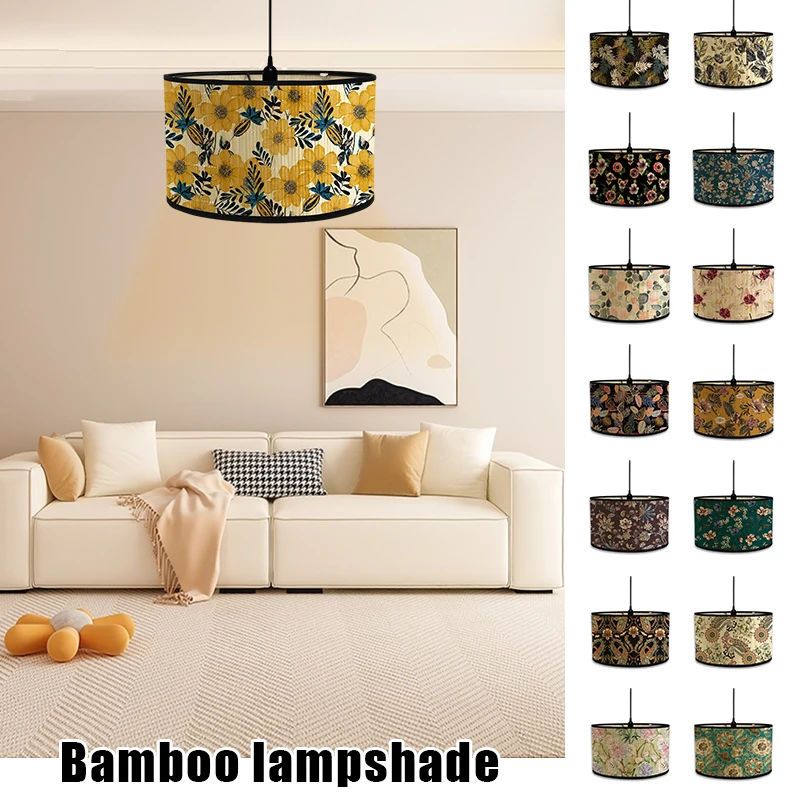 30cm Nordic Home Chandelier Lamp Shade Japanese Homestay Retro Printing Bamboo Art Lampshade Cafe Decor Hanging Lamp Cover