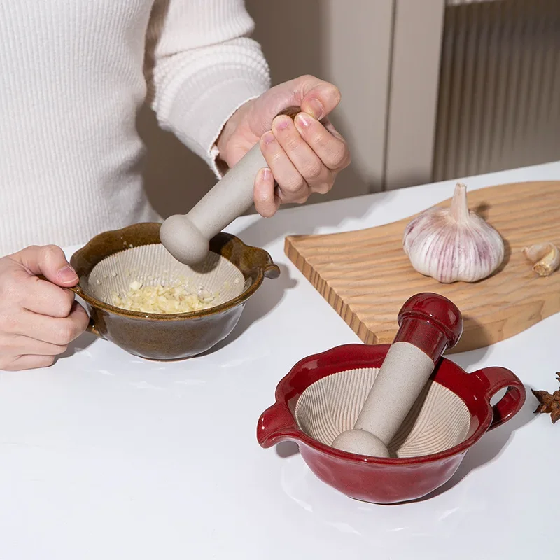 1pc Ceramic Grinding Bowl Kiln Change Hand  Food Masher Manual Tool For Meat Yam Sesame Household Food Grinding Tableware
