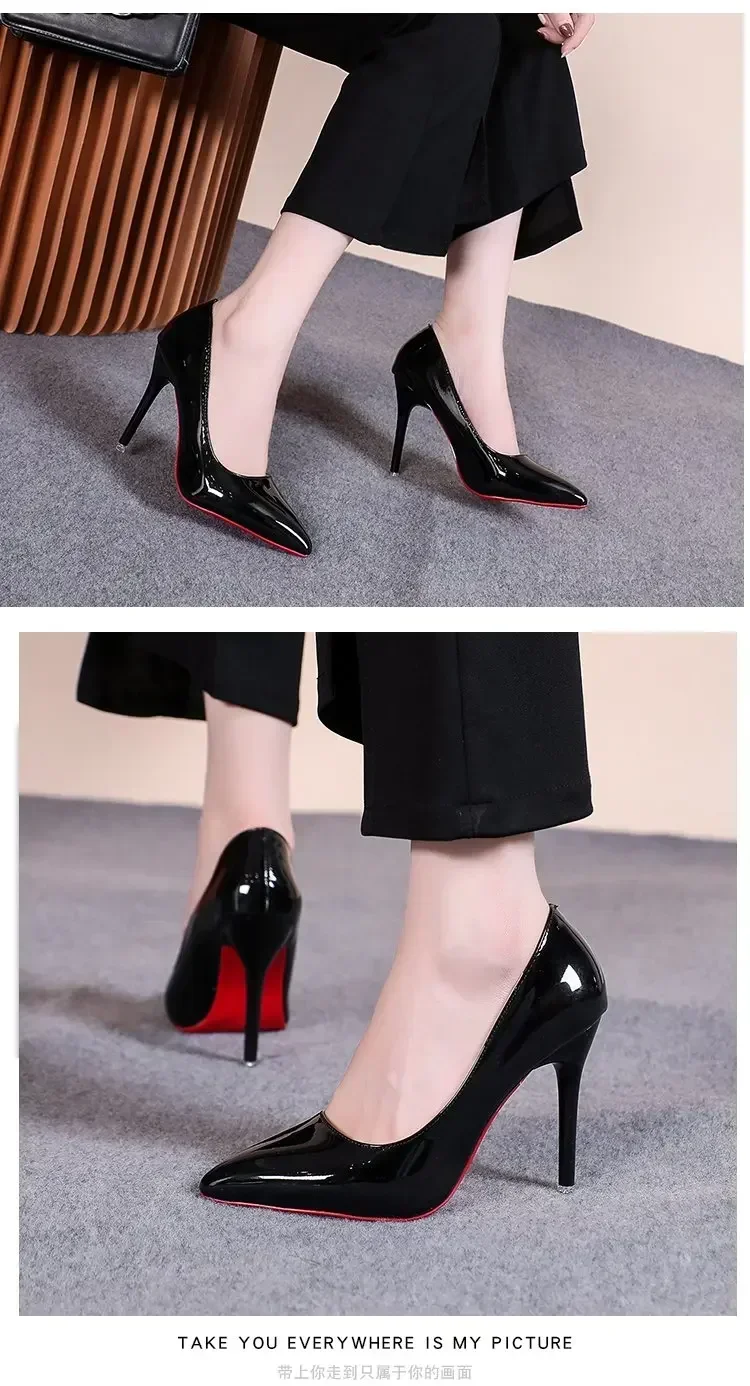 Sexy Spitze Lackleder High Heels Elegante Damen-Stilettos für Partys Klassische Schwarze Pumps für Beruf und Freizeit – Detail 3