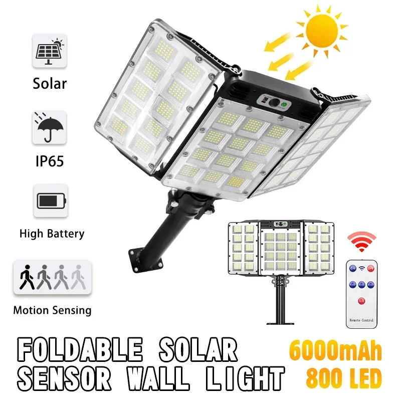 Outdoor Solar Lights 800 LED 3 Modes Human Body Induction Solar Wall Lamp With Remote Control for Yard Garden Garage Lighting