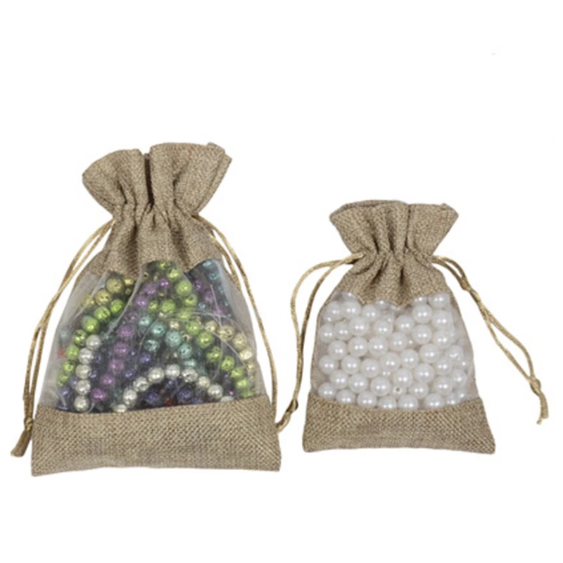 ABRT-30Pcs Flax Organza Bags Burlap Drawstring Pouch Christmas Gifts Bag Wedding Party Bags For Coffee Beans Candy Makeup Jewelr