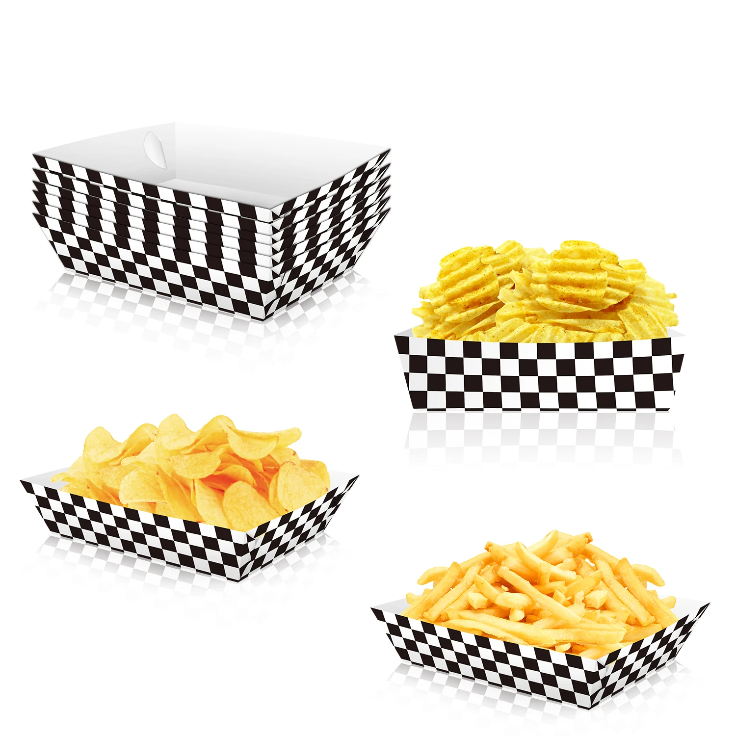 Checkered Paper Food Trays Racing Party Food Boat Black and White Plaid Food Serving Tray for Racing Theme Birthday Party