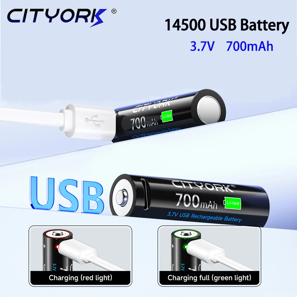 14500 AA USB Battery Rechargeable 3.7V 700mAh Finger Battery with Type-C Fast Charge Port for Led Flashlight Toys Mouse Headlamp