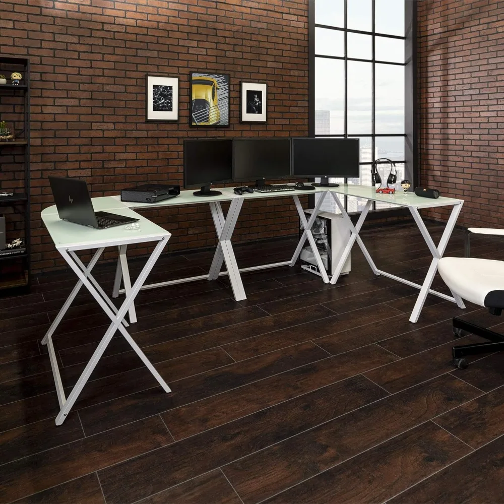 Branco Command Center Workstation Desk, Office Gamer, Casa e Jogos, Conjunto de 2