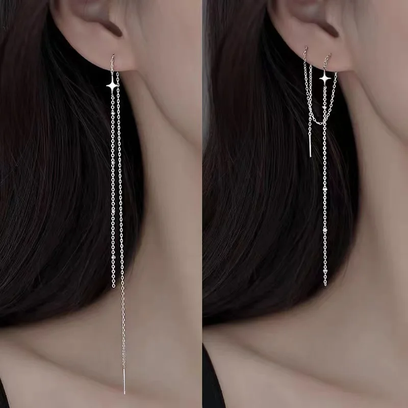 Authentics925Sterling Silver Ear Line Women's Korean-Style Long Temperament Ear Chain XINGX Design Sense Niche Net Red Ear