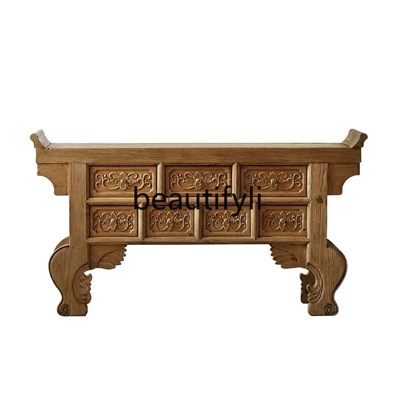 خزانة شرفة الرياح D2520 Wabi-sabi، وخزانة قماشية قديمة، وخزانة من الخشب الصلب بسبعة صناديق، وطاولة القاعة المتوسطة ومكتب الحافظة #5