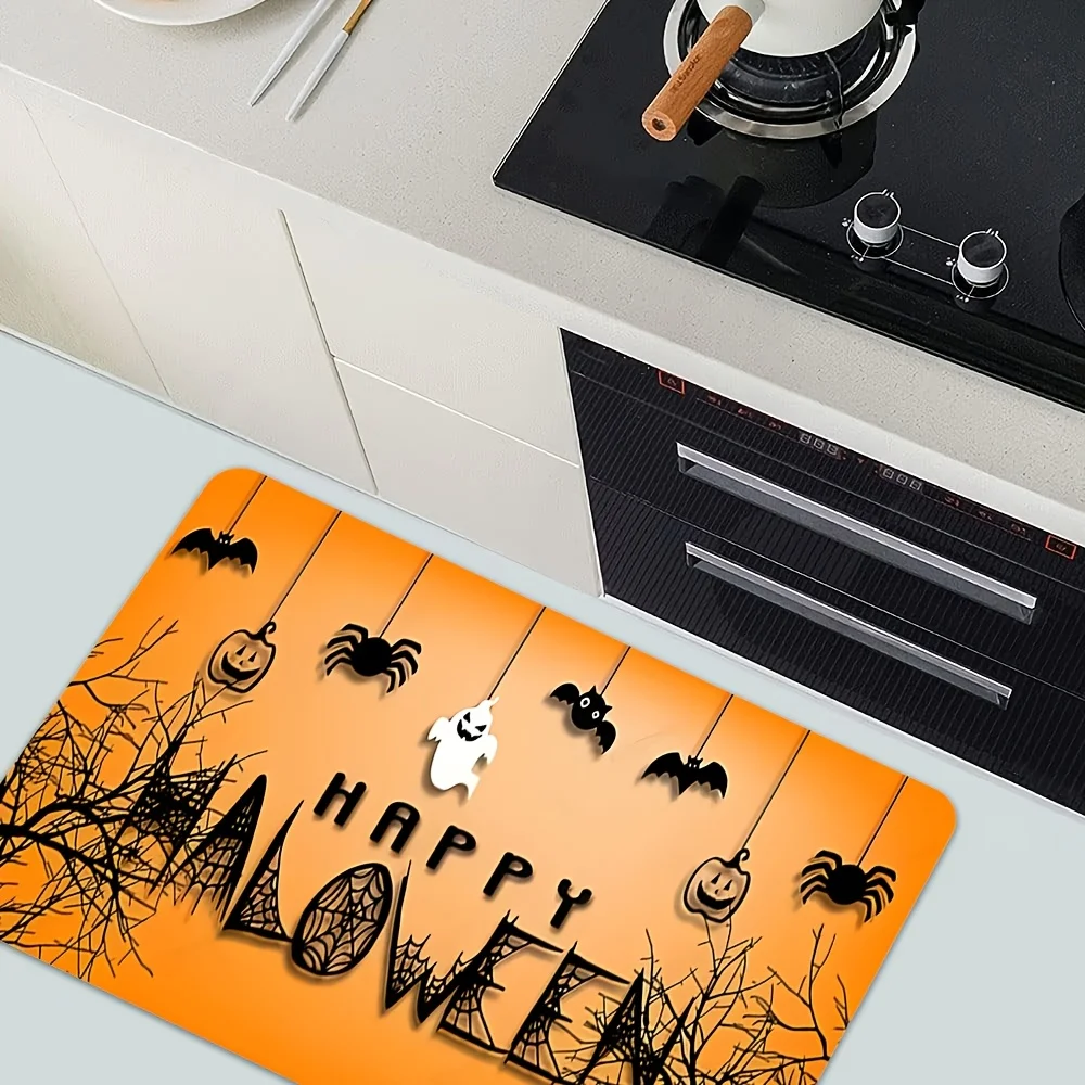 Halloween Bath Mat Cute Ghost  Black Cat Bat Rweb Print   Seasonal  Floor Mat  Interior Mat for  Home Aesthetic Decor Accessory