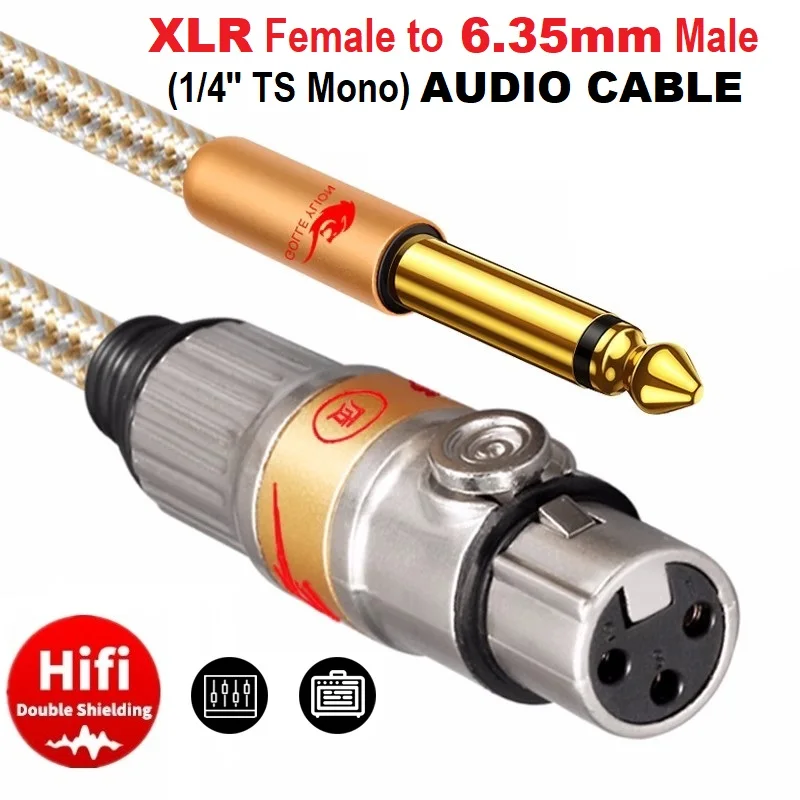 XLR «мама» на 1/4 дюйма TS Mono «папа» несбалансированный аудиокабель для усилителя, микшера, консолей, микрофонов, инструментов, экранированных шнуров