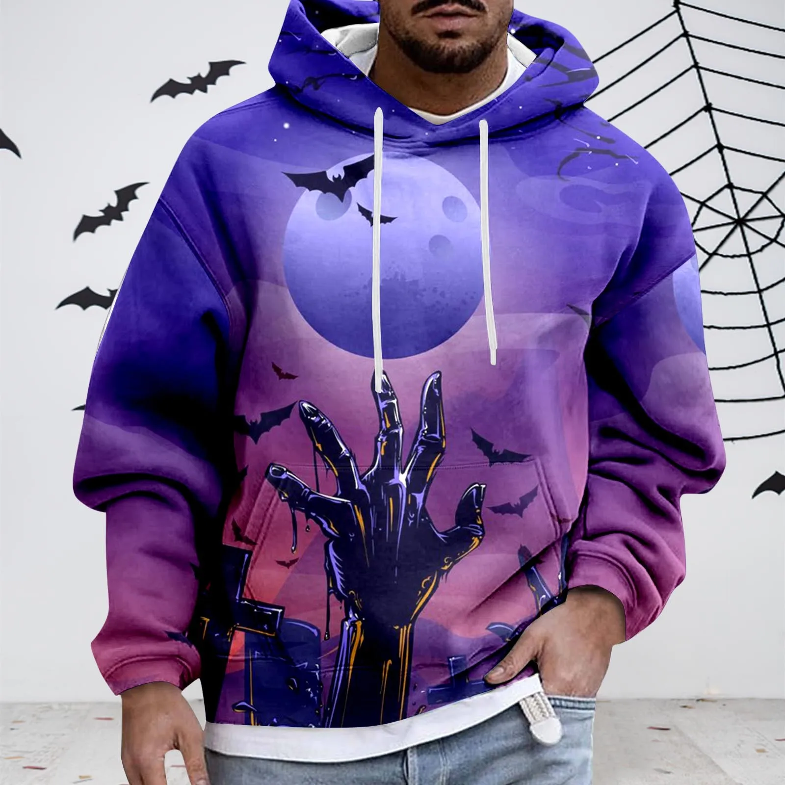 Men's Autumn And Winter Halloween Theme Printed Long Sleeve Hoodies Hoodie Casual Comfortable Warm Jacket худи mens clothes