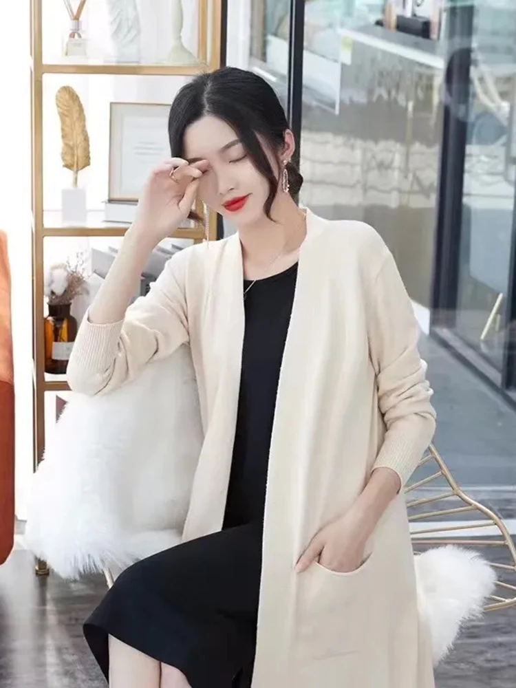 Casual Loose Long Knitted Cardigan Korean Fashion Sweaters Elegant Knitwears Gilet New Spring Fall Chaqueta Women Solid Jacket