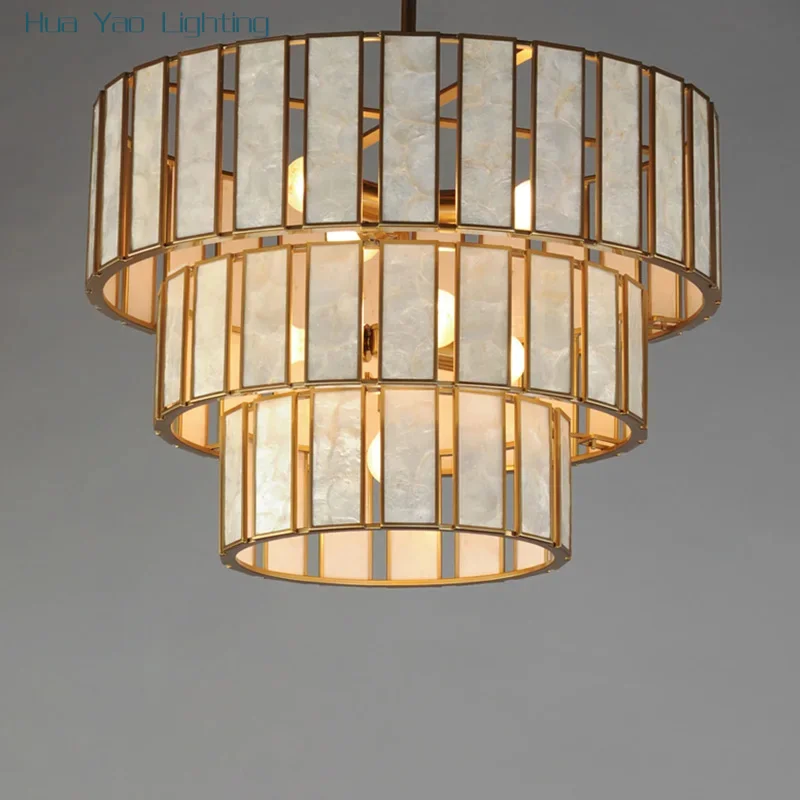 2026 New White Marble Pendant Lamp Single  Layer Metal Brass Black Gold Silver Round Dimmable Ceilings Lustre