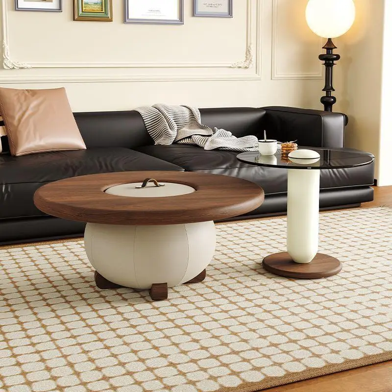 Modern coffee table small apartment living room household simple round light luxury combination