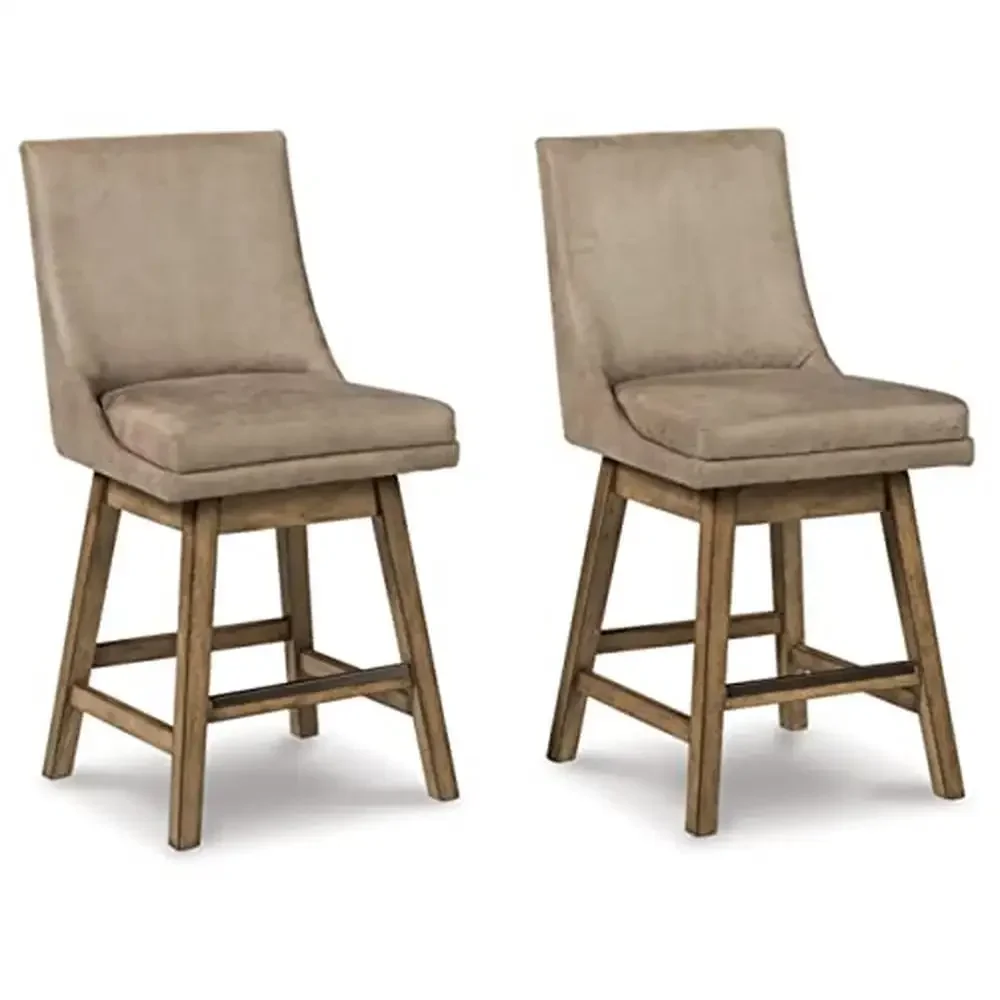 Swivel Counter Height Stools Set of 2 Beige Faux Leather Contemporary Modern Design