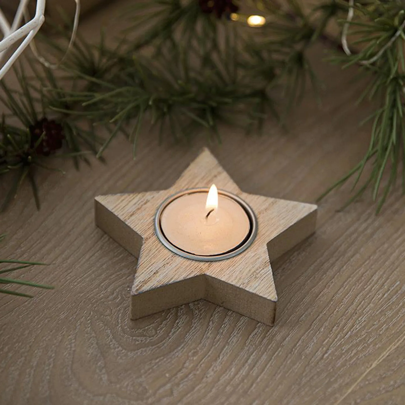 Wooden Xmas Snowflake Star Tree Shaped Candlestick Christmas Decoration Candle Holder 2024 Navidad Noel New Year Table Decor