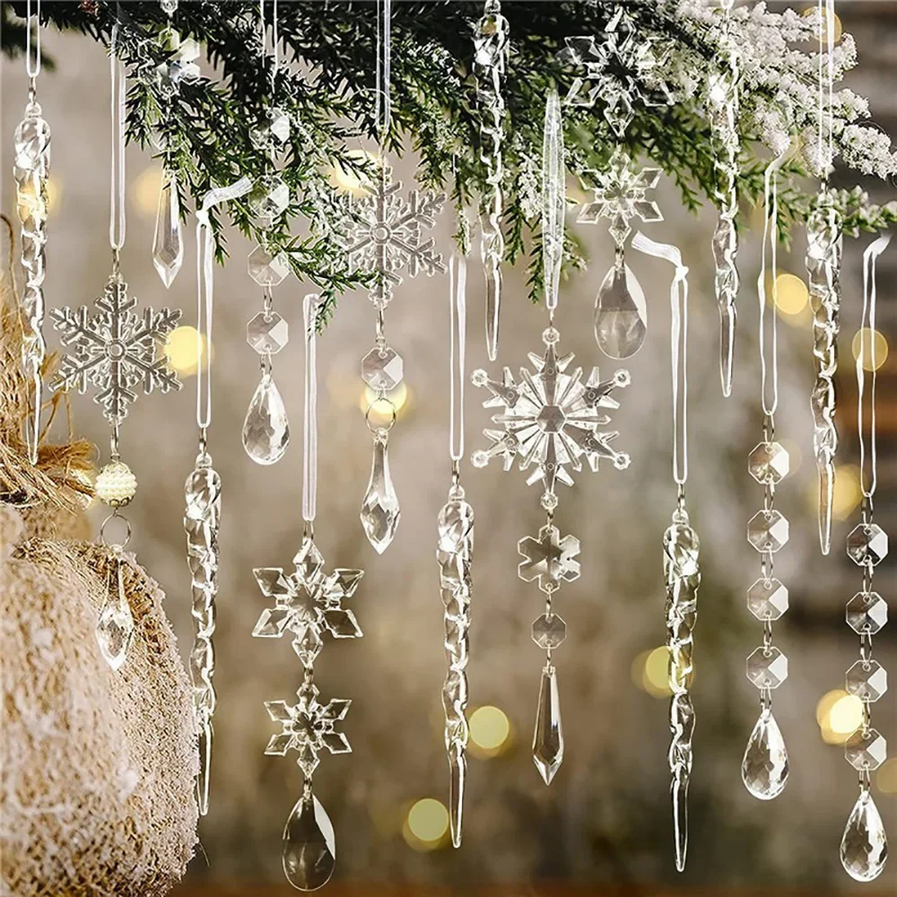 

Runto 10pcs Acrylic Crystal Christmas Tree Ornaments Hanging Snowflake Ornaments 2025 Merry Christmas Decor For Home Xmas Gift