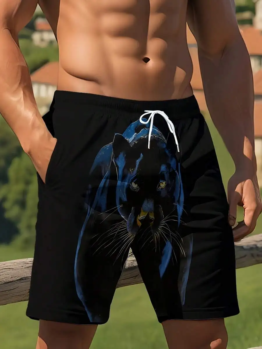 

3D Printed Black Panther Beach Shorts For Men, Breathable Quick Dry Casual Swim Trunks