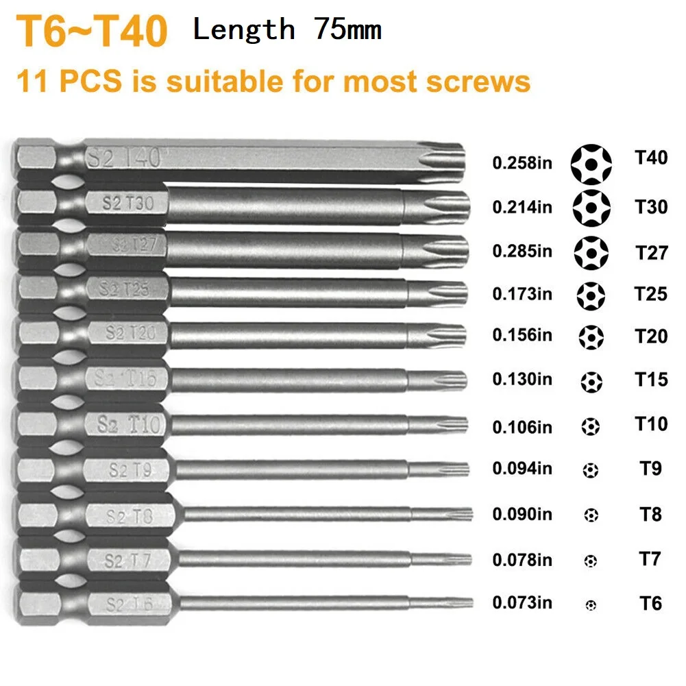 

11pcs Torx Screwdriver Bit Set Hex Security Magnetic Head 75MM Extra Long Parafusadeira Herramientas De Mano Screwdriver Set