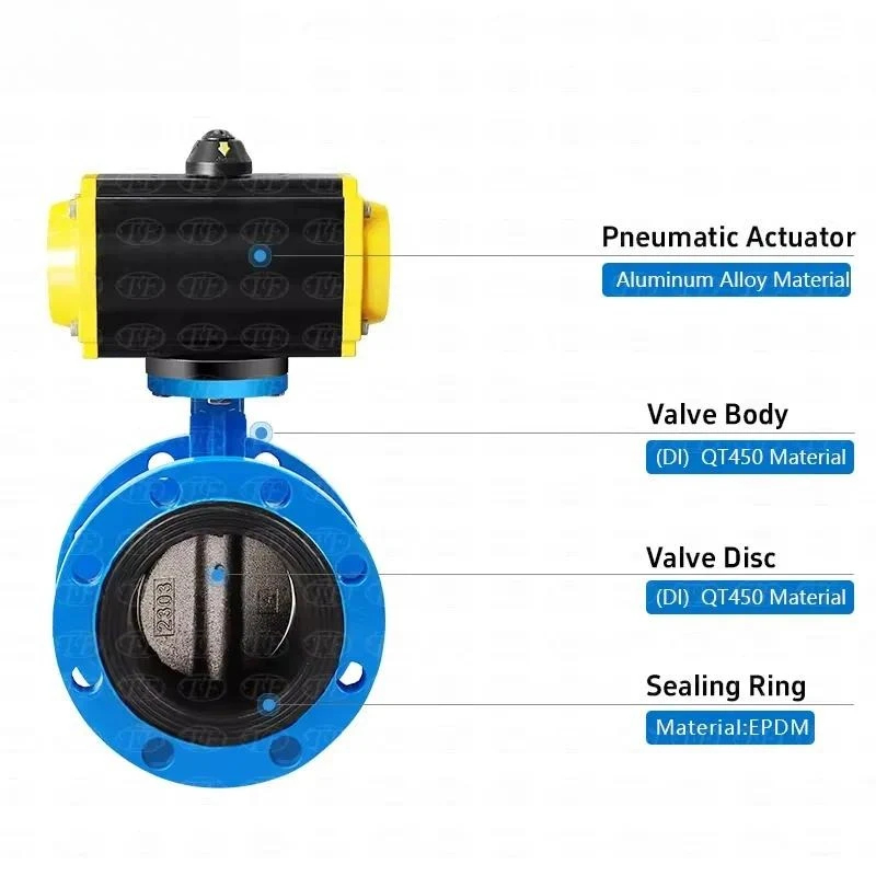 Pneumatic flange butterfly valve malleable cast iron 304 plate quick closing soft seal