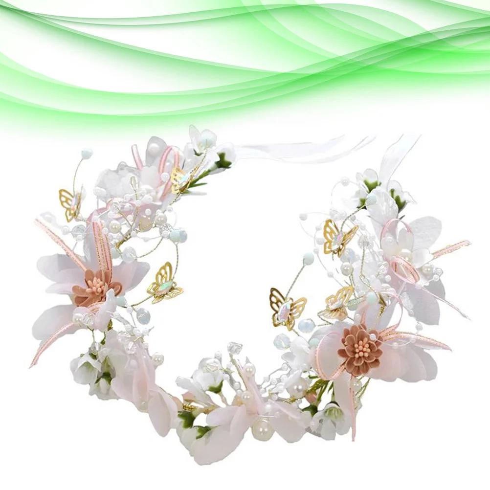 

Flower Bead Embellished Cloth Hair Wreath Lightweight Bridal Headpiece For Wedding Party Prom Evening Celebration Accessory