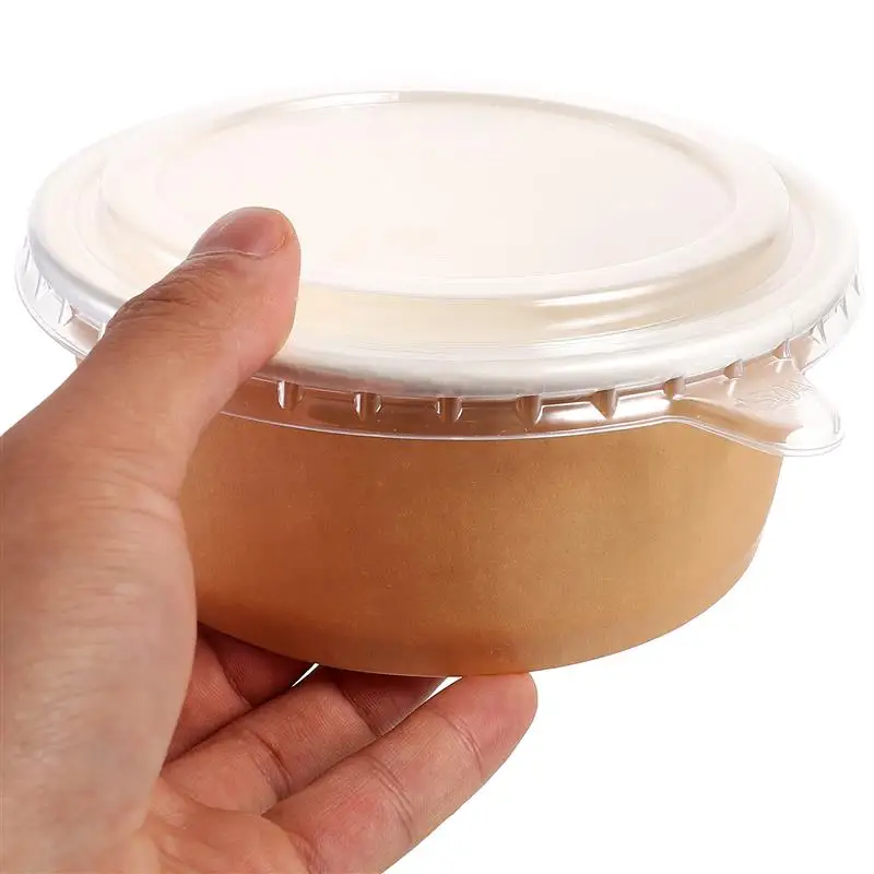 Bols ronds jetables en papier avec couvercles pour soupe, gobelets pour repas, salade, préparation alimentaire, boîte Kraft, crème, Snack, bonbons,