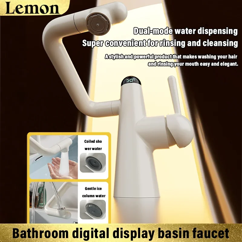

Bathroom Brass Hot and Cold Rotating Faucet Robotic Arm Wash Basin Household Basin Wash Basin Sink with Digital Display