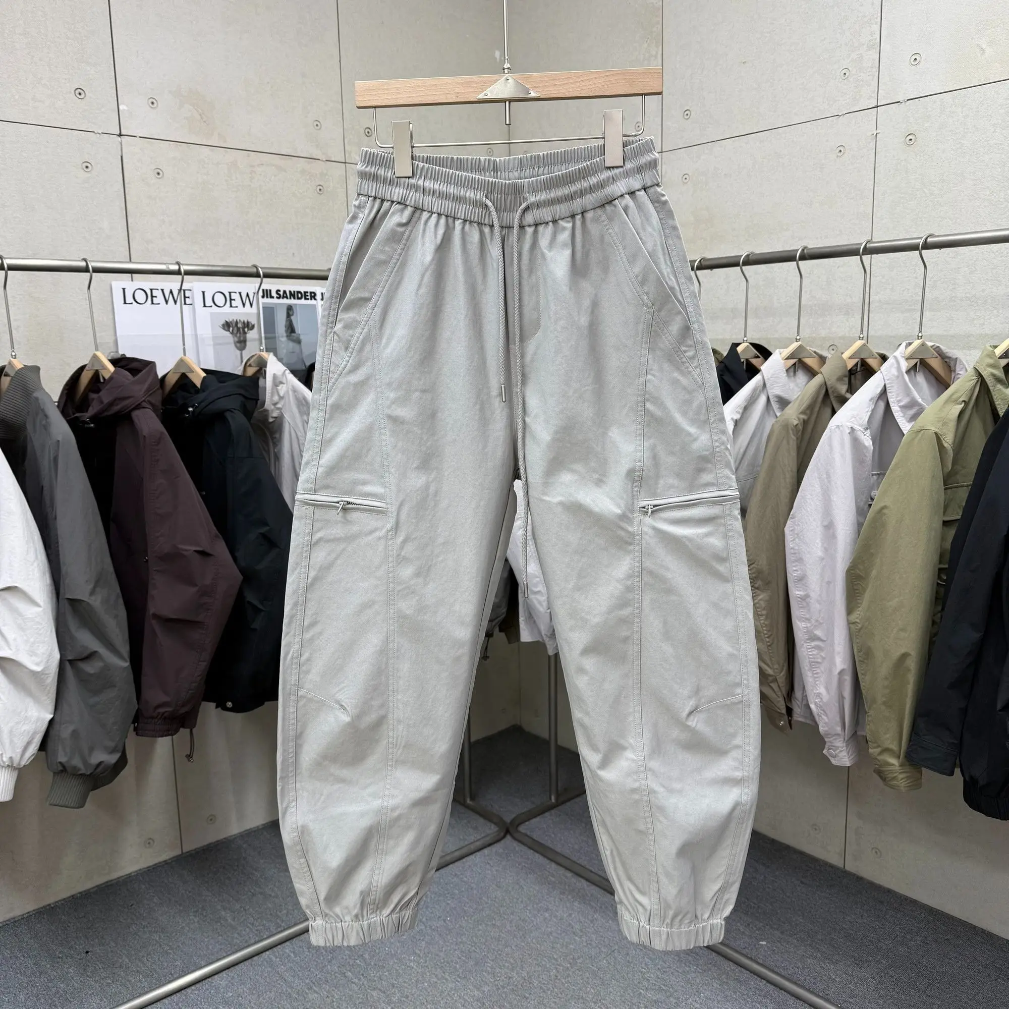Drawstring 2026 Spring Men's Outdoor Multi-pocket Zipper Tooling Small Foot Sweatpants Korean Fashion Loose Cargo Baggy Pants
