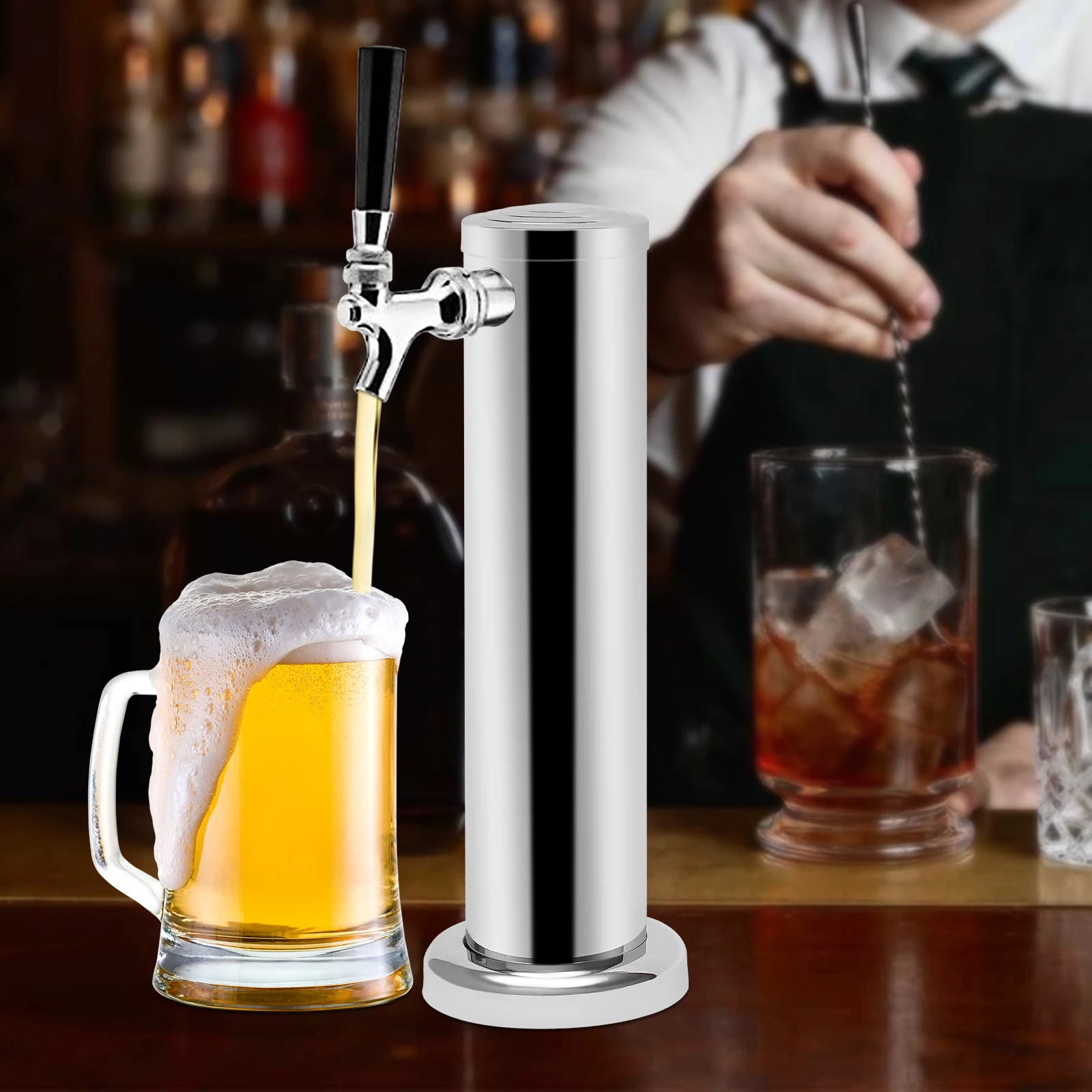 

Beer Tower Kit Single Faucet Draft Beer Tower Stainless Steel Wine Beer Dispenser Home Party Bar Beer Column