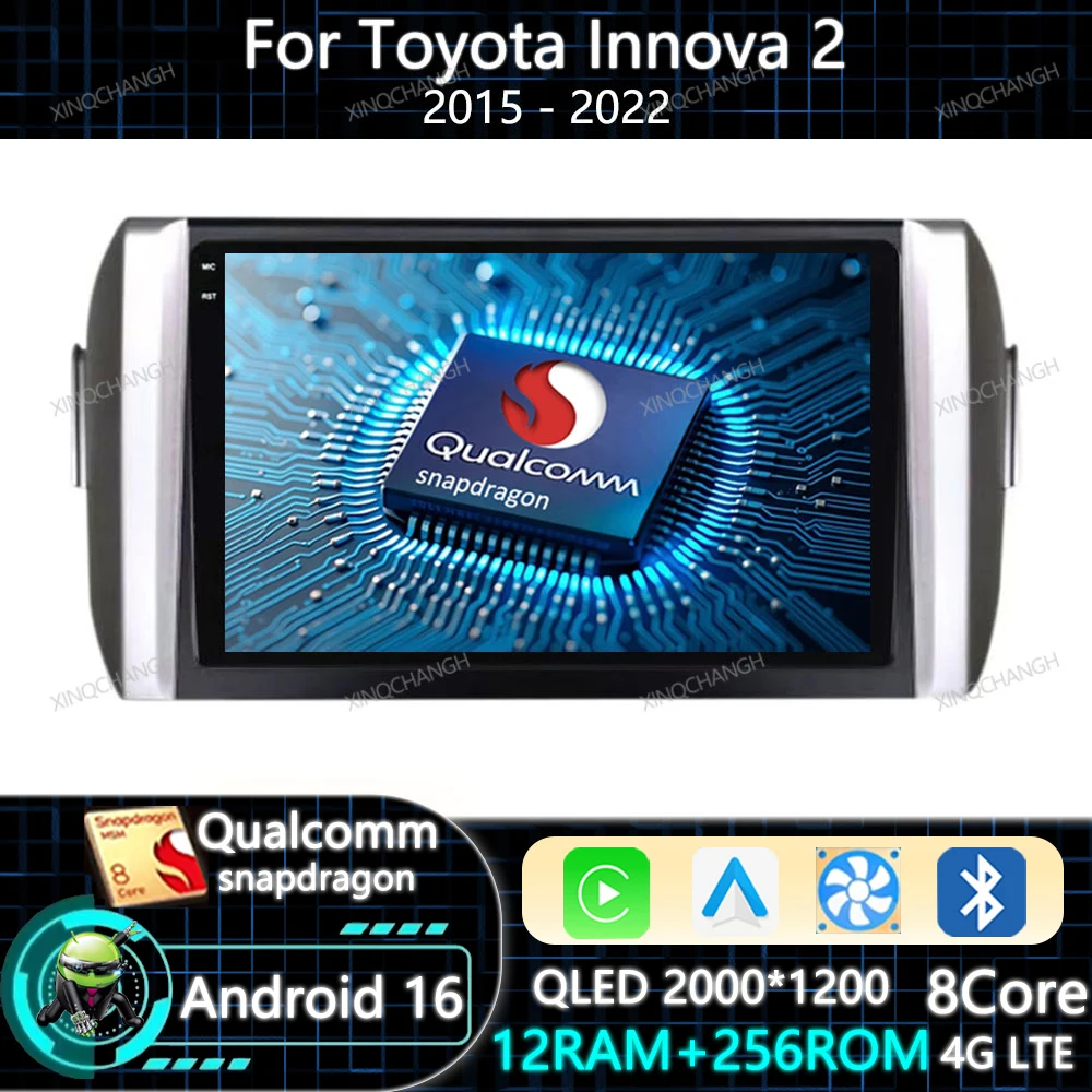 Android 16 Car Radio Carplay Auto For Toyota Innova 2 2015 - 2022 BT 4G LTE 5G WIFI QLED Navigation Multimedia Video Player GPS