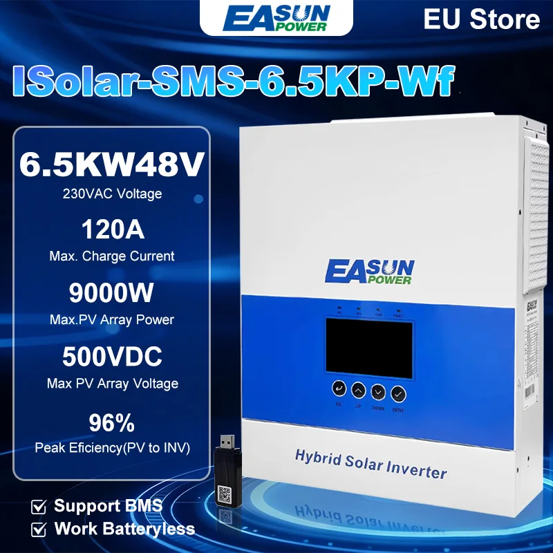 Easun Hybride Solar Inverter Smt Sms 12Kva 6.5Kva 6.2Kw 4Kw 2Kw Zuivere Sinusgolf Ingebouwde MPPT Controller 12V 24V 48V 230Vac Ondersteuning BMS Wifi App Monitoring Polen Voorraad voor Thuis PV