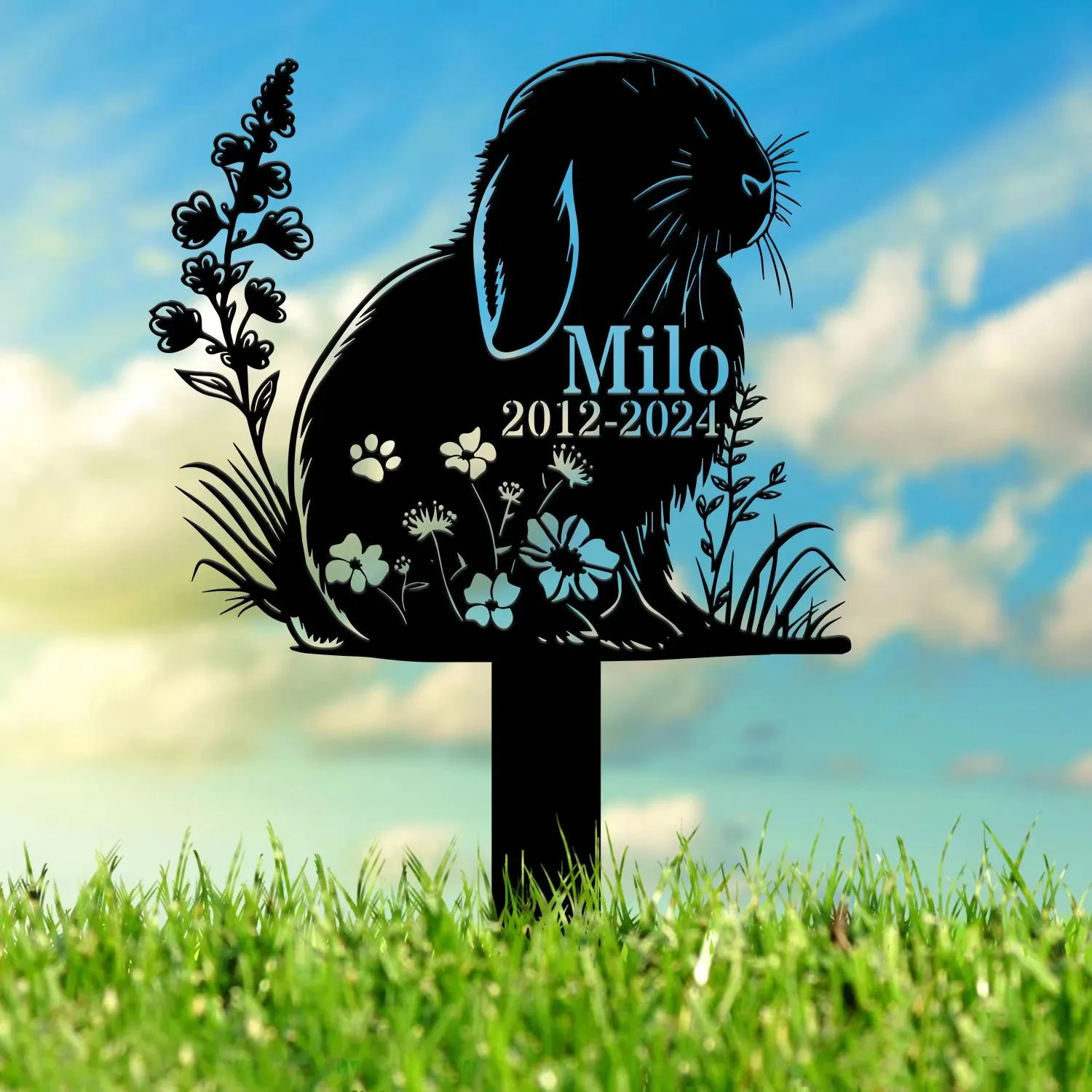 

Custom Lop Rabbit Memorial Metal Stake Bunny Loss Sympathy Sign In Loving Memory Pet Grave Marker Remembrance Stake for Outdoor