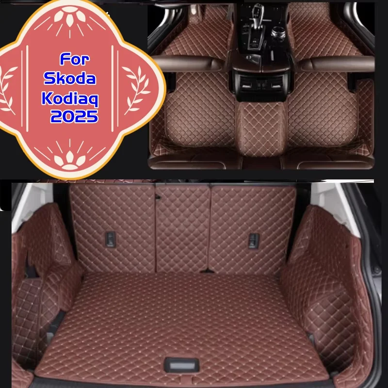 

Для Skoda Kodiaq 2025 автомобильные коврики для багажника автомобиля, подушечки для ног, ковер из искусственной кожи, аксессуары для салона автомобиля, универсальный автомобиль F