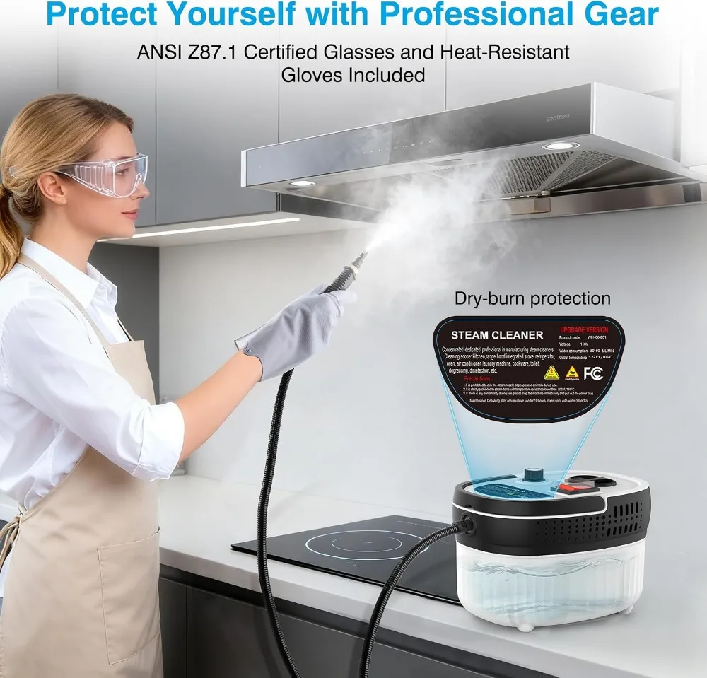 2500W High-Pressure Steam Cleaner for Home & Car, 15s Heat-Up, 6-Level Steam, 17-Pcs Kit, ANSI Z87.1 Goggles view 6