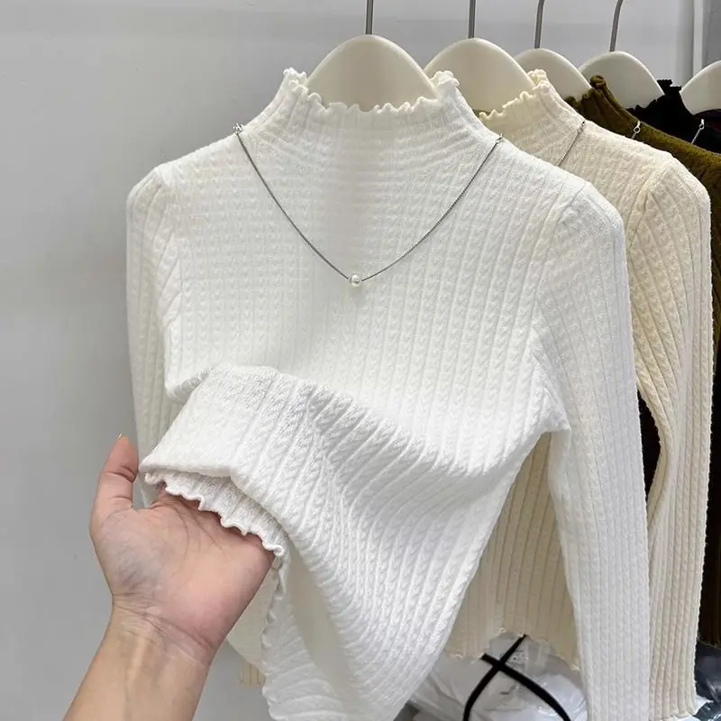 

Autumn Winter Clothes Woman Sweaters Solid Half High Collar Basics Pullovers Korean Fashion Slim Simple Sueter Mujer