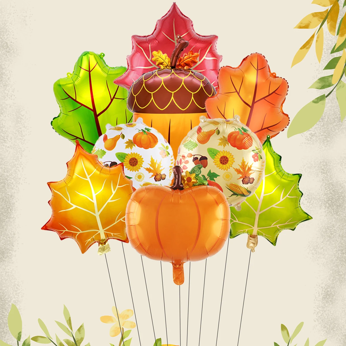 6/9 Stück Herbstthema Ahornblatt Kürbis Tannenzapfen Form Folienballons Set Herbst Erntefest Dekoration Thanksgiving Day Dekor