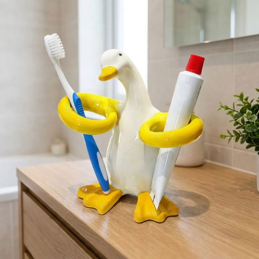 Duck-Shaped Electric Toothbrush Holder 2 Slot Waterproof Toothbrush Storage Stand Space-Saving Portable